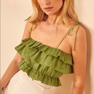 NWT Reformation Avocado Ruffle Linen Crop Top